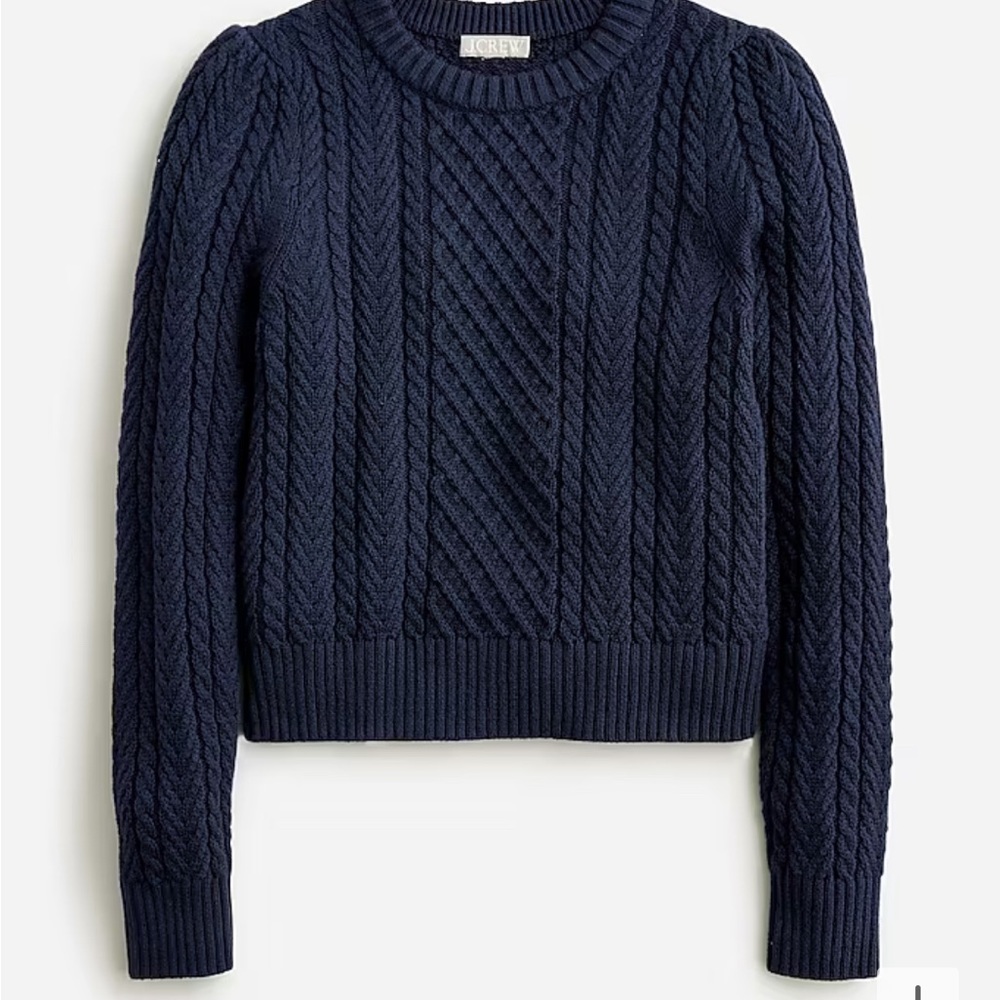 J Crew Cable Knit Puff Sleeve Sweater